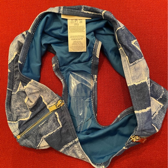 MICHAEL Michael Kors - Bandeau Bikini & Side Zip Bottom - Denim Patchwork - XS - Picture 9 of 12